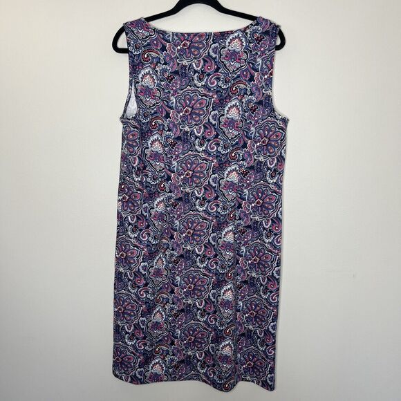 Talbots Dress Women's Large Blue Pink Paisley Sheath Midi Sleeveless Office Work - Picture 4 of 7